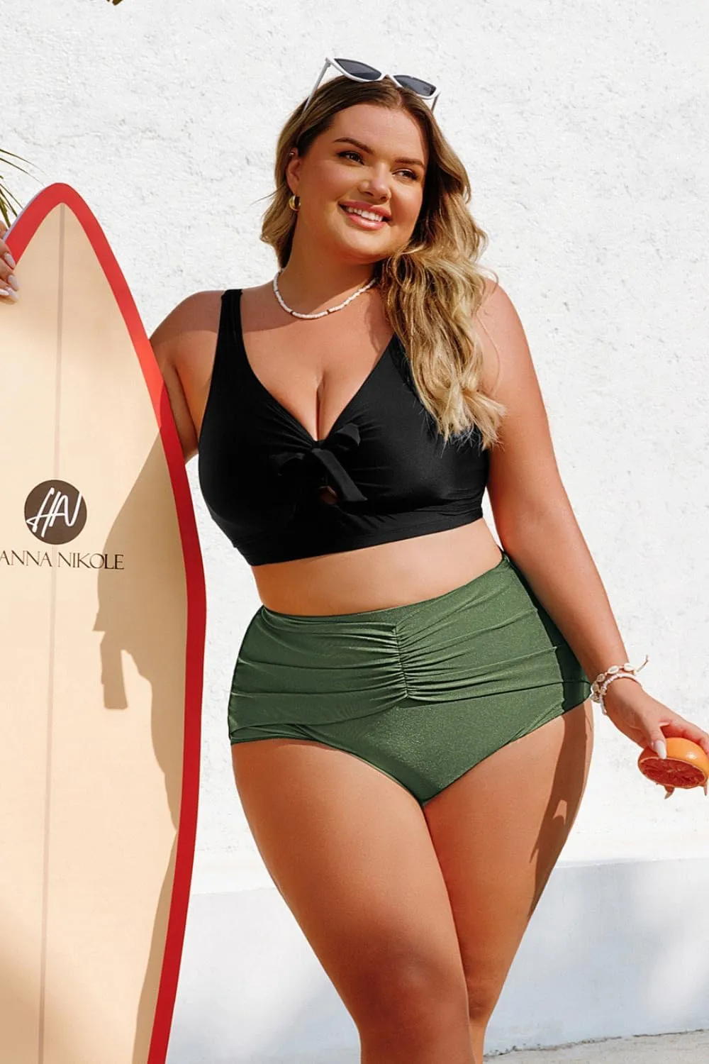 Hanna Nikole Women's Bikini Bottom Tummy Control Ruched Bathing Suit High Waisted Swim Bottom