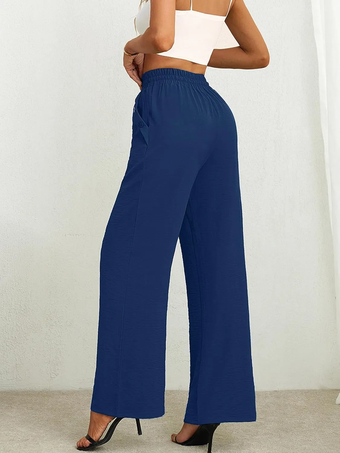 Heymoments Women's Wide Leg Lounge Pants Lightweight High Waisted Adjustable Tie Knot Loose Fit Trousers with Pockets