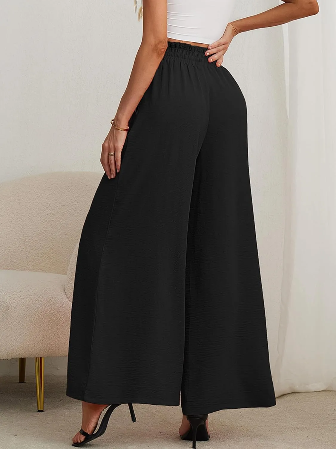 Heymoments Women's Wide Leg Lounge Pants Lightweight High Waisted Adjustable Tie Knot Loose Trousers with Pockets