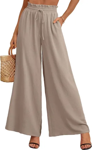 Heymoments Women's Wide Leg Lounge Pants Lightweight High Waisted Adjustable Tie Knot Loose Trousers with Pockets