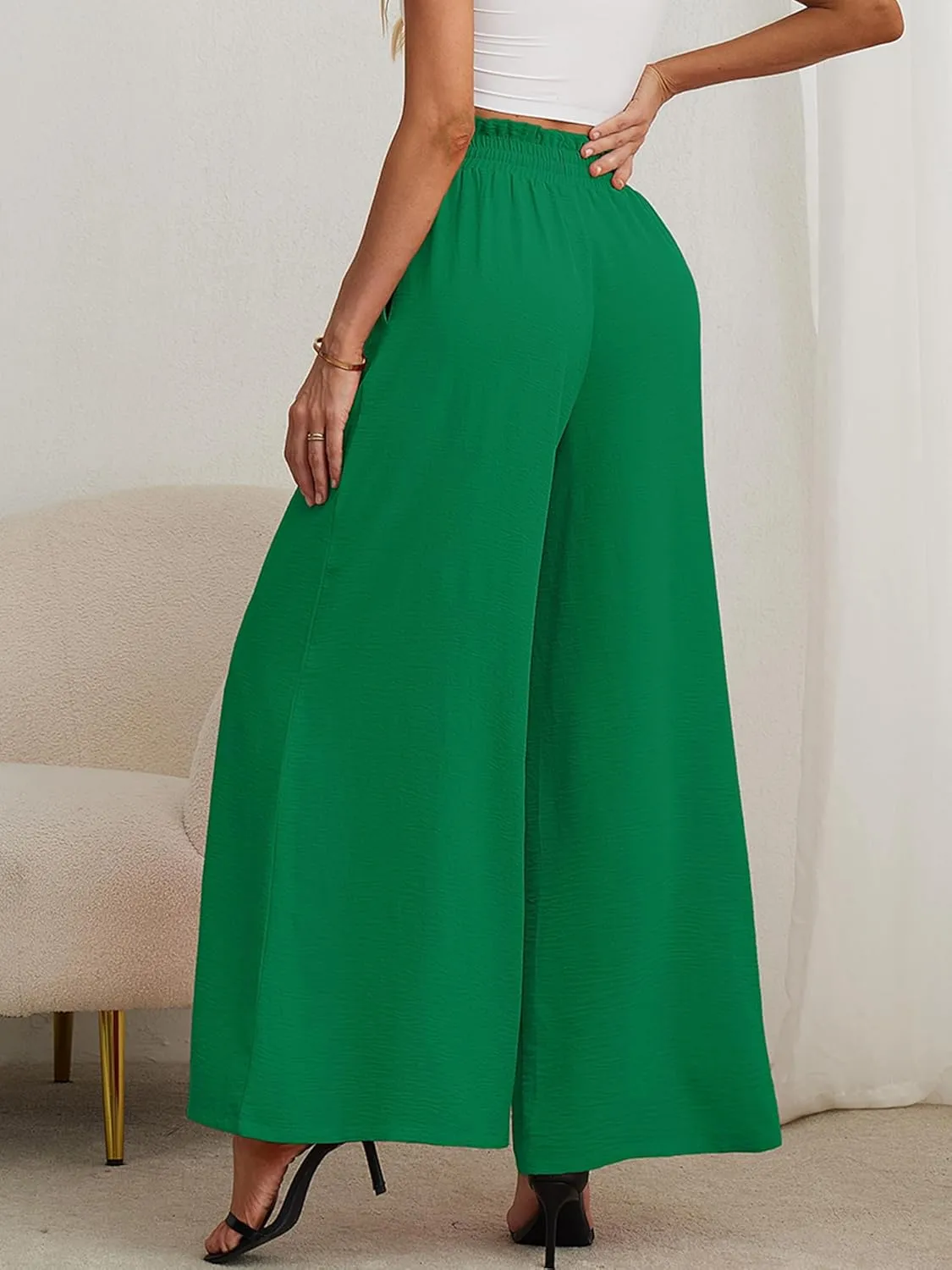 Heymoments Women's Wide Leg Lounge Pants Lightweight High Waisted Adjustable Tie Knot Loose Trousers with Pockets