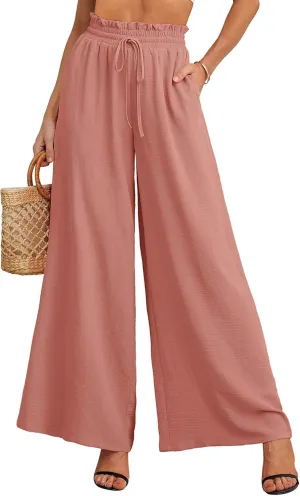 Heymoments Women's Wide Leg Lounge Pants Lightweight High Waisted Adjustable Tie Knot Loose Trousers with Pockets