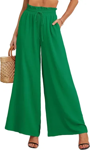 Heymoments Women's Wide Leg Lounge Pants Lightweight High Waisted Adjustable Tie Knot Loose Trousers with Pockets