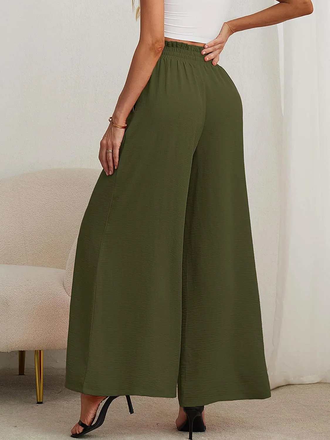 Heymoments Women's Wide Leg Lounge Pants Lightweight High Waisted Adjustable Tie Knot Loose Trousers with Pockets