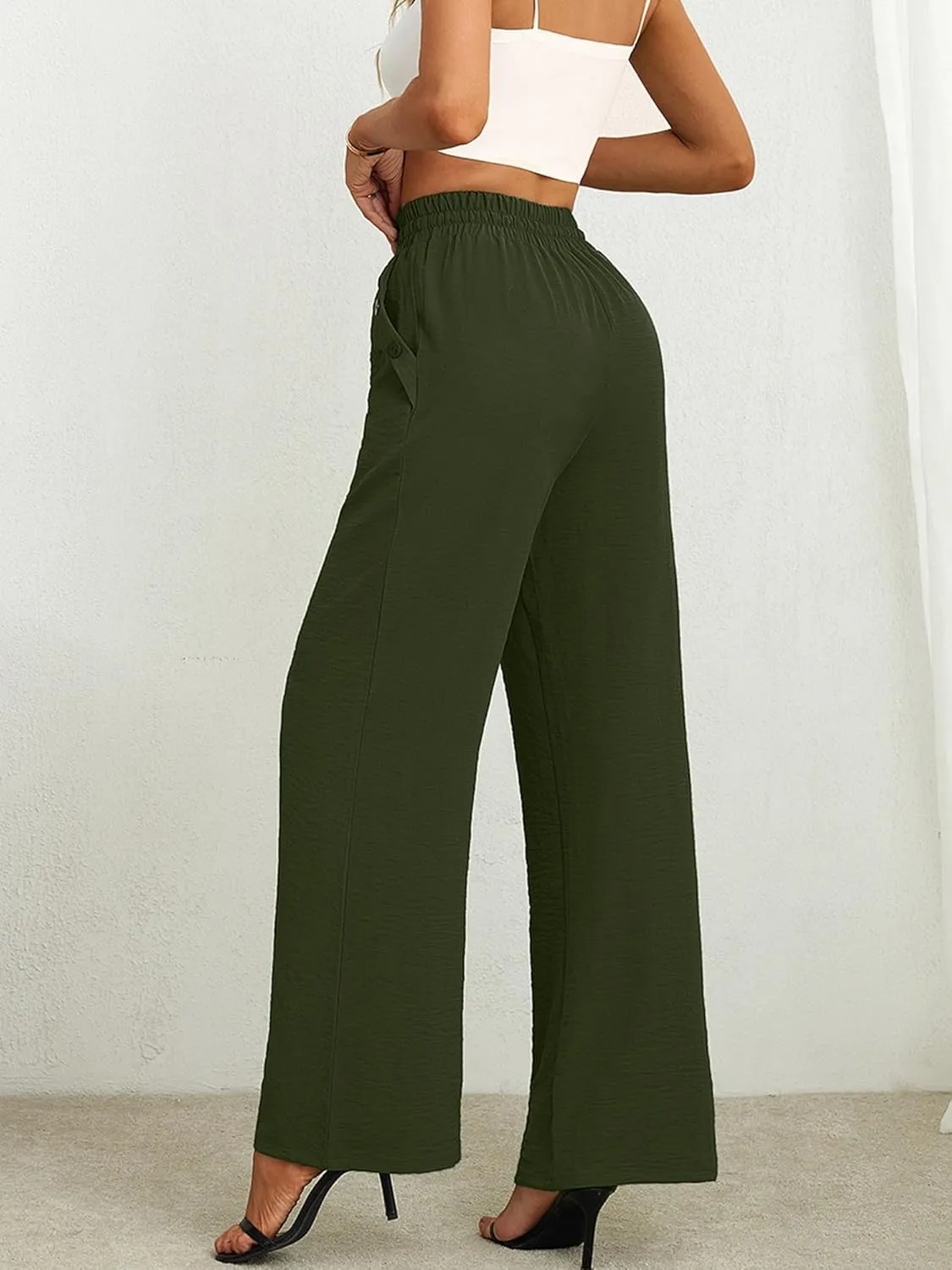 Heymoments Women's Wide Leg Lounge Pants with Pockets Lightweight High Waisted Palazzo Adjustable Tie Knot Flowy Trousers