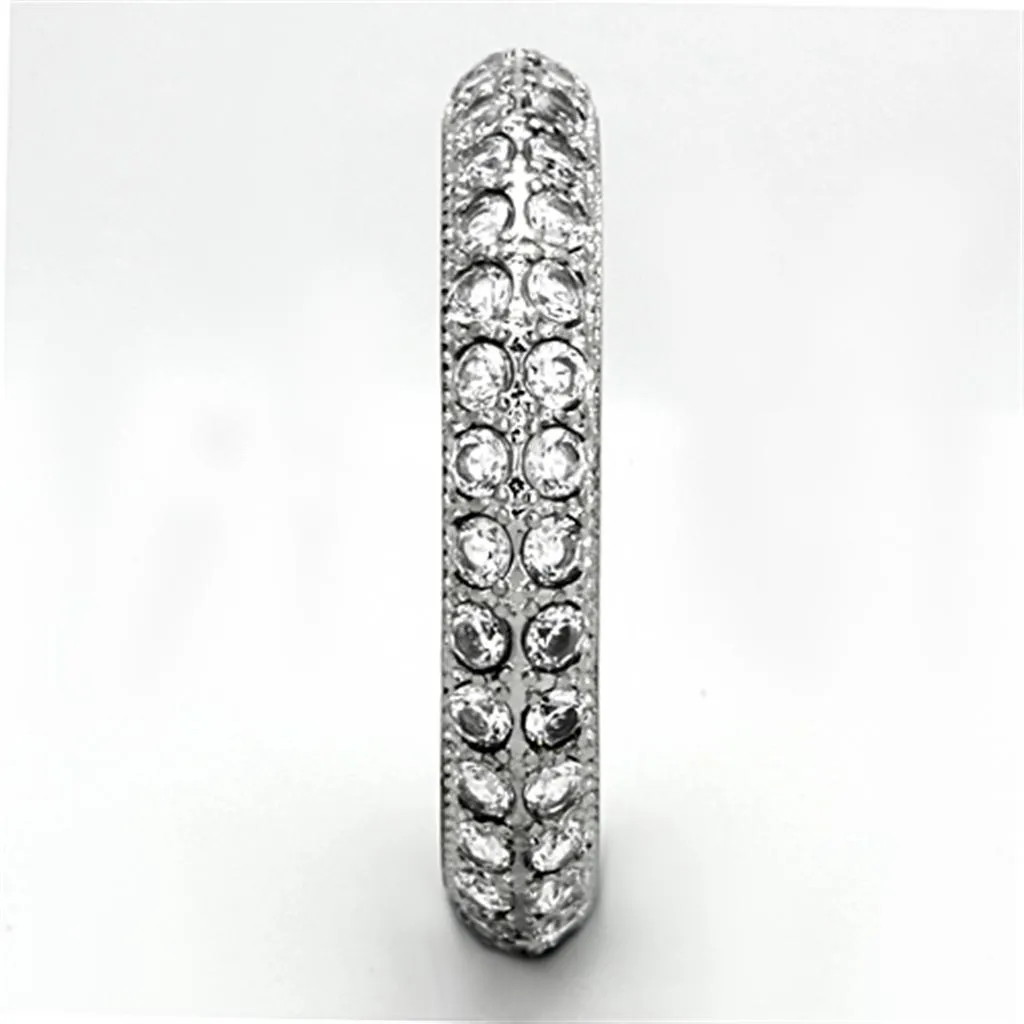 High polished (no plating) Stainless Steel Ring with AAA Grade CZ in Clear for Women Style TK1225