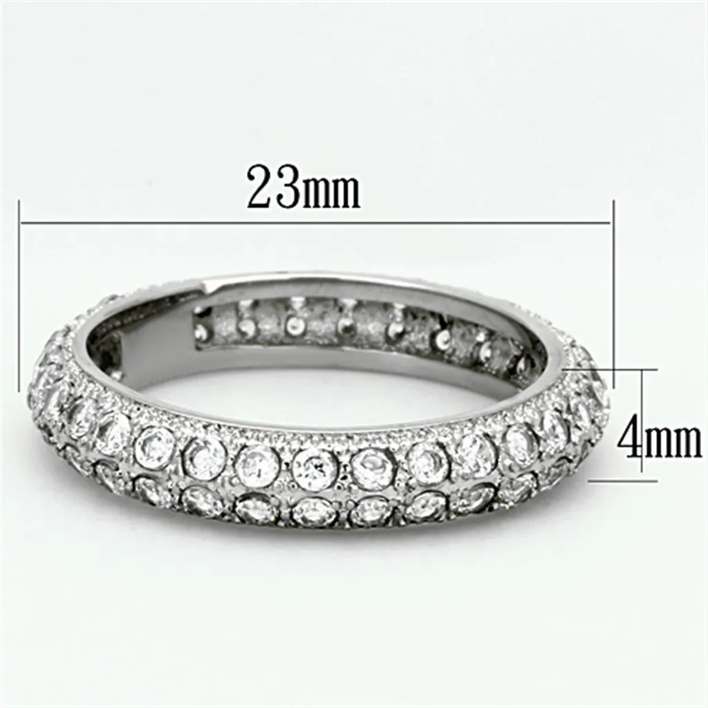 High polished (no plating) Stainless Steel Ring with AAA Grade CZ in Clear for Women Style TK1225