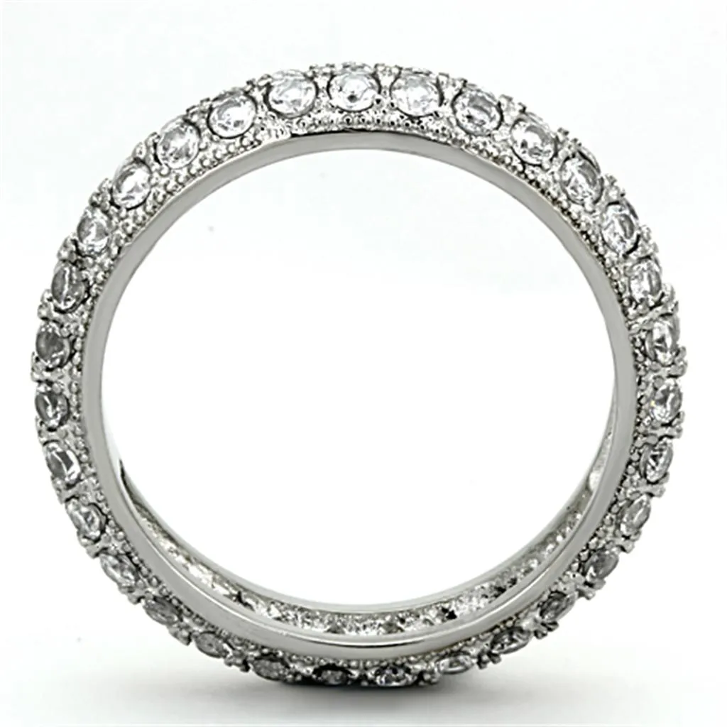 High polished (no plating) Stainless Steel Ring with AAA Grade CZ in Clear for Women Style TK1225