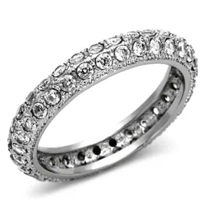 High polished (no plating) Stainless Steel Ring with AAA Grade CZ in Clear for Women Style TK1225