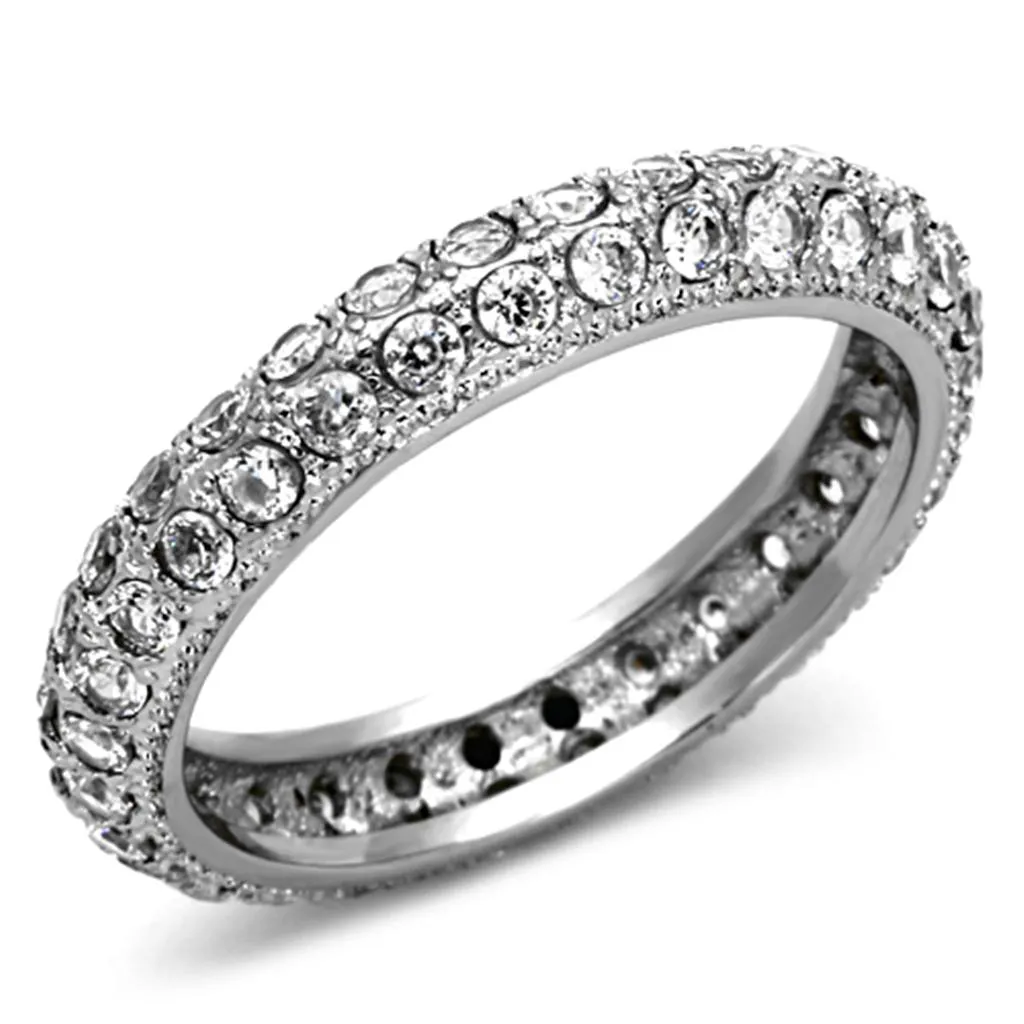 High polished (no plating) Stainless Steel Ring with AAA Grade CZ in Clear for Women Style TK1225