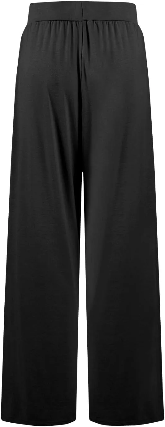 High Waisted Trousers Women Flowy Long Wide Leg Sweatpants Loose Fit Pleated Pull On Vacation Trousers with Pockets