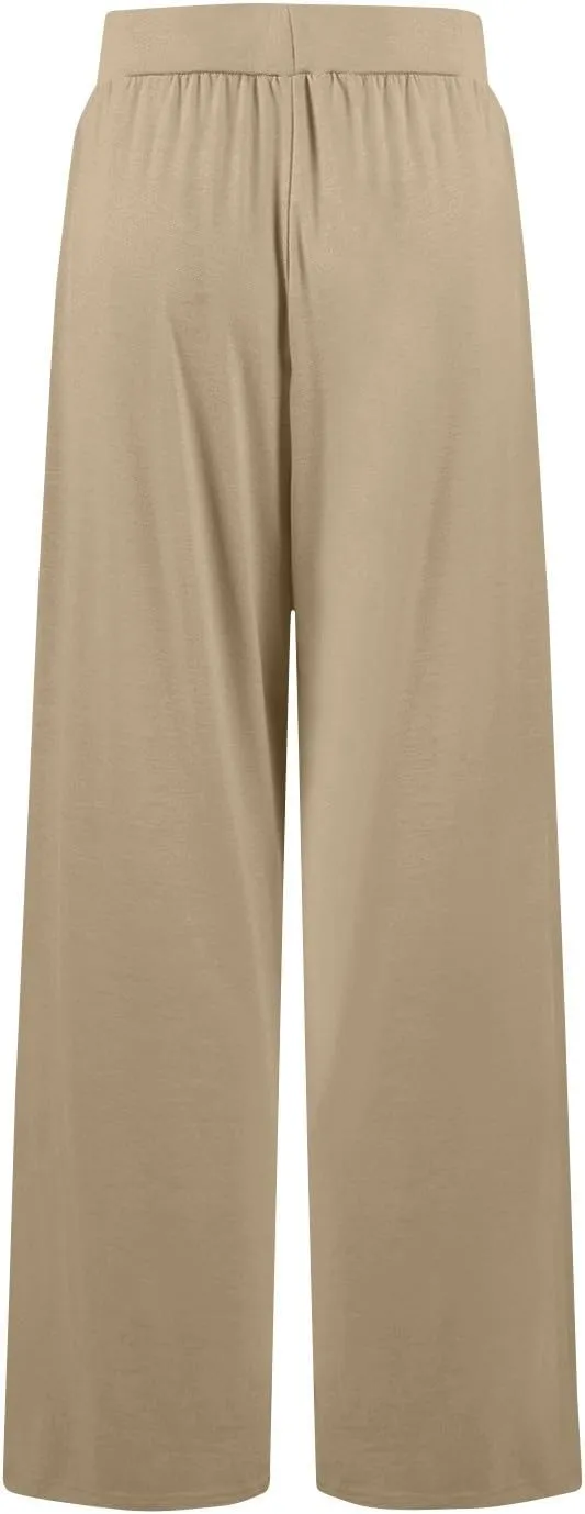 High Waisted Trousers Women Flowy Long Wide Leg Sweatpants Loose Fit Pleated Pull On Vacation Trousers with Pockets
