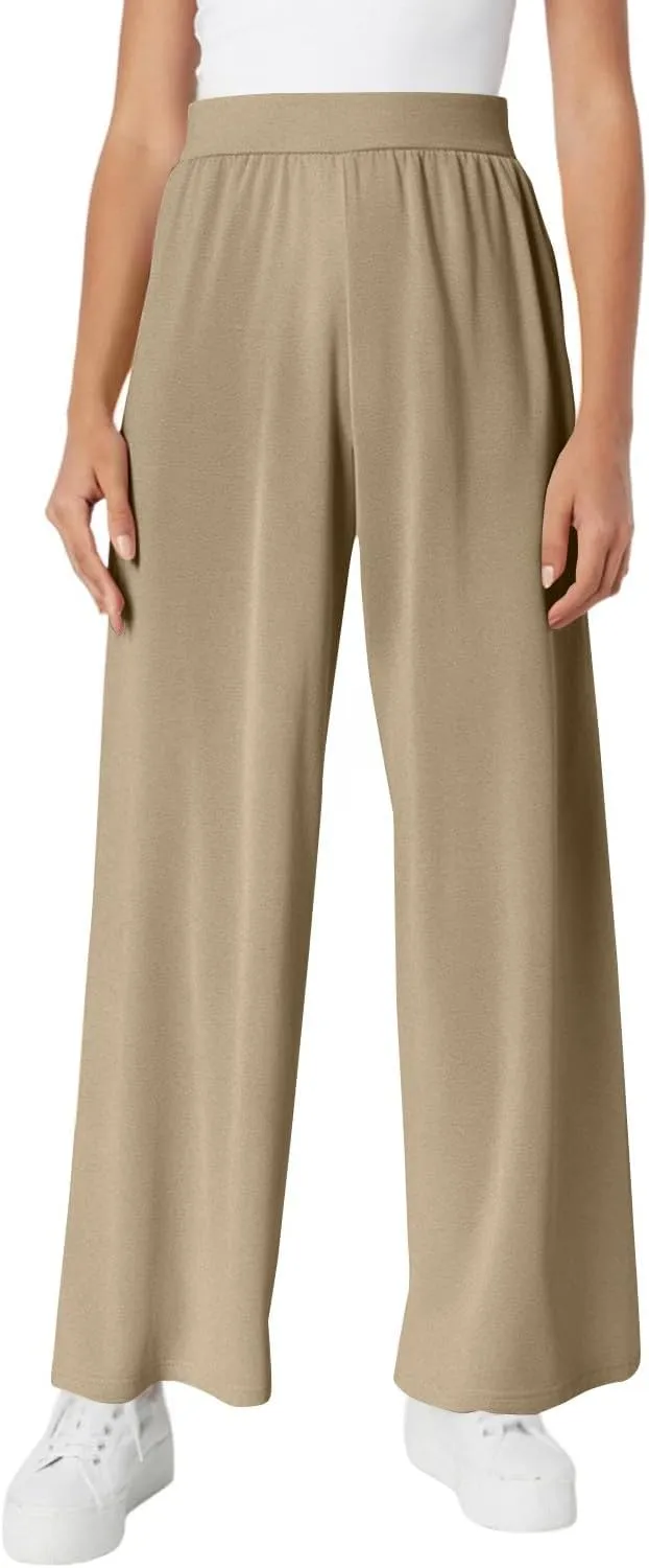 High Waisted Trousers Women Flowy Long Wide Leg Sweatpants Loose Fit Pleated Pull On Vacation Trousers with Pockets