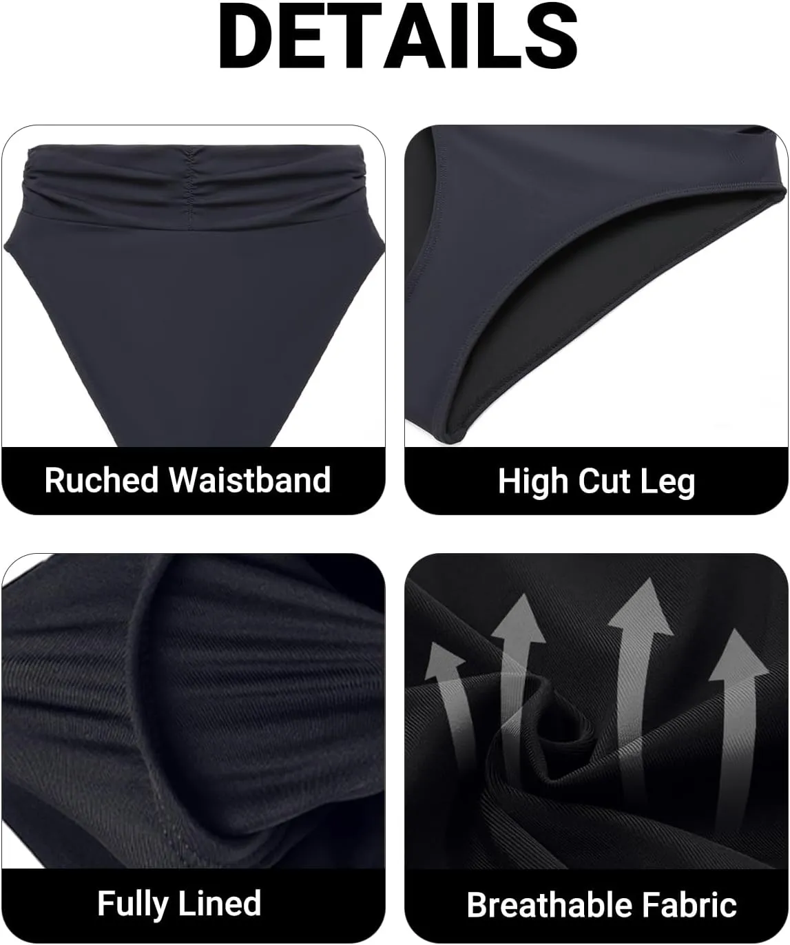 Holipick Women High Waisted Bikini Bottoms Tummy Control Swimsuit Bottoms Ruched Bathing Suit Swim Bottom High Cut