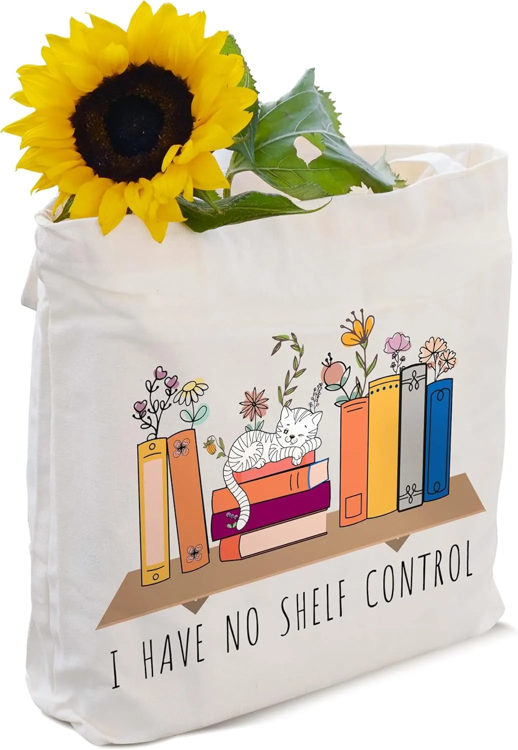I Have No Shelf Control Canvas Book Tote Bag Aesthetic, Reusable Grocery Shopping Bags, Book Lovers Birthday Library Book Bag Gifts for Readers (A18)