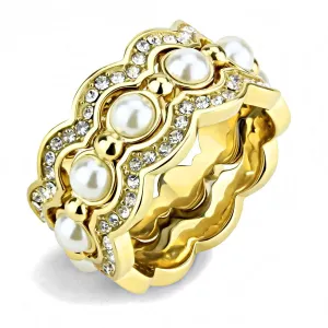 IP Gold(Ion Plating) Stainless Steel Ring with Synthetic Pearl in White for Women Style TK3520