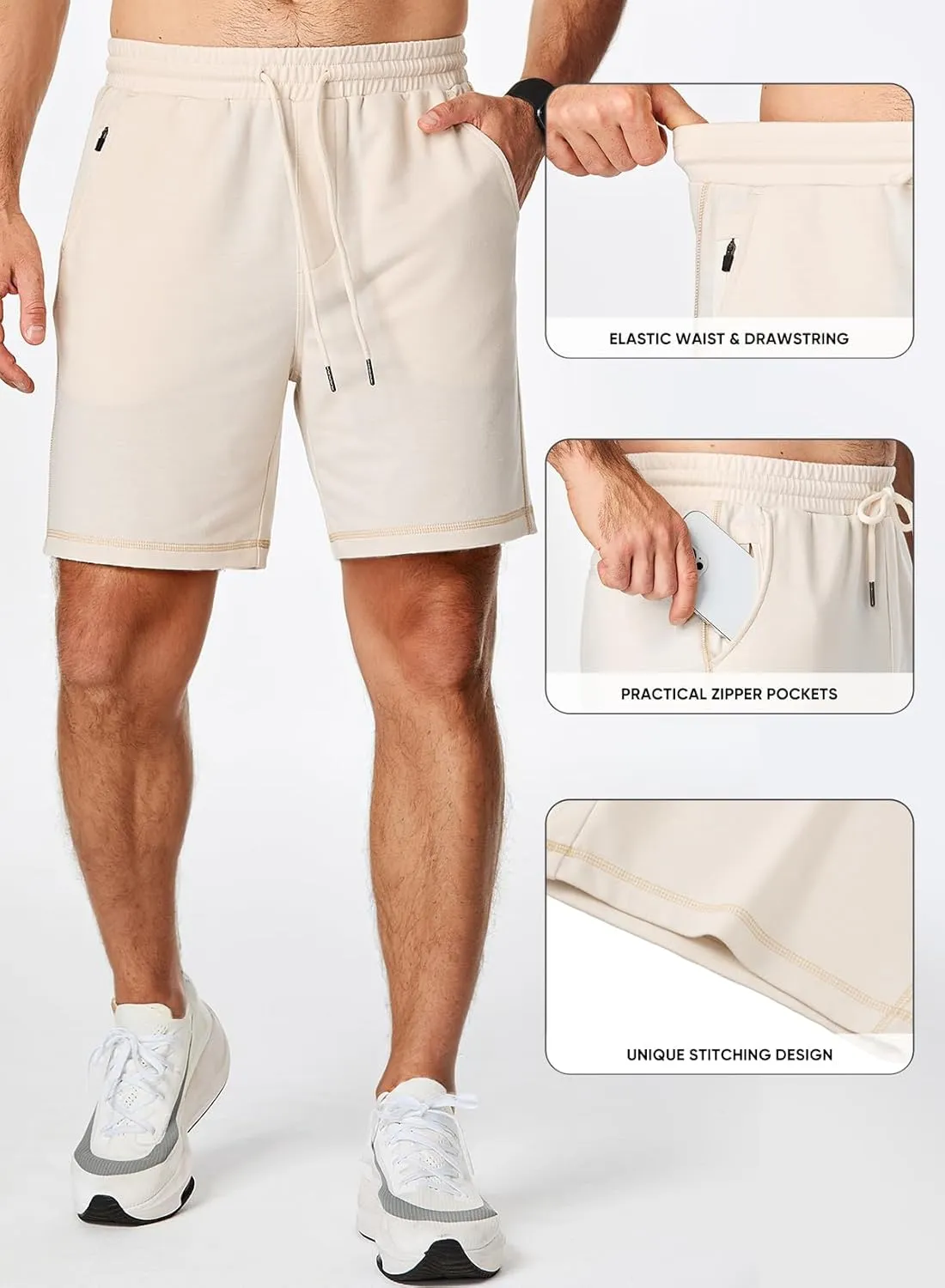 JMIERR Mens Gym Shorts Cotton 7" Running Comfy Workout Shorts Zipper Pocket Sweat Shorts