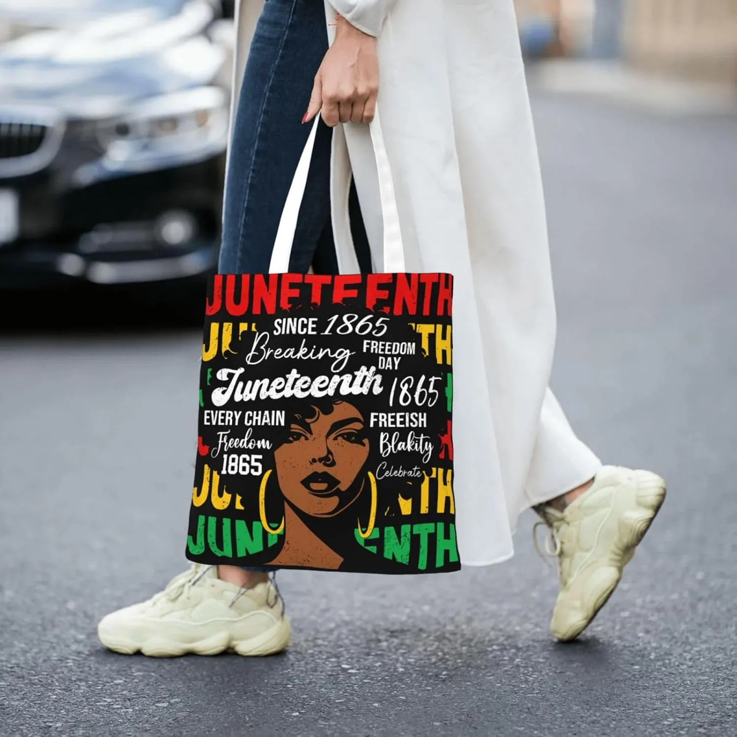 Juneteenth Black Month Lip Kiss Sunflower Tote Bag Reusable Shoulder Tote Bag For Women Lady Vacation, Shopping, Work
