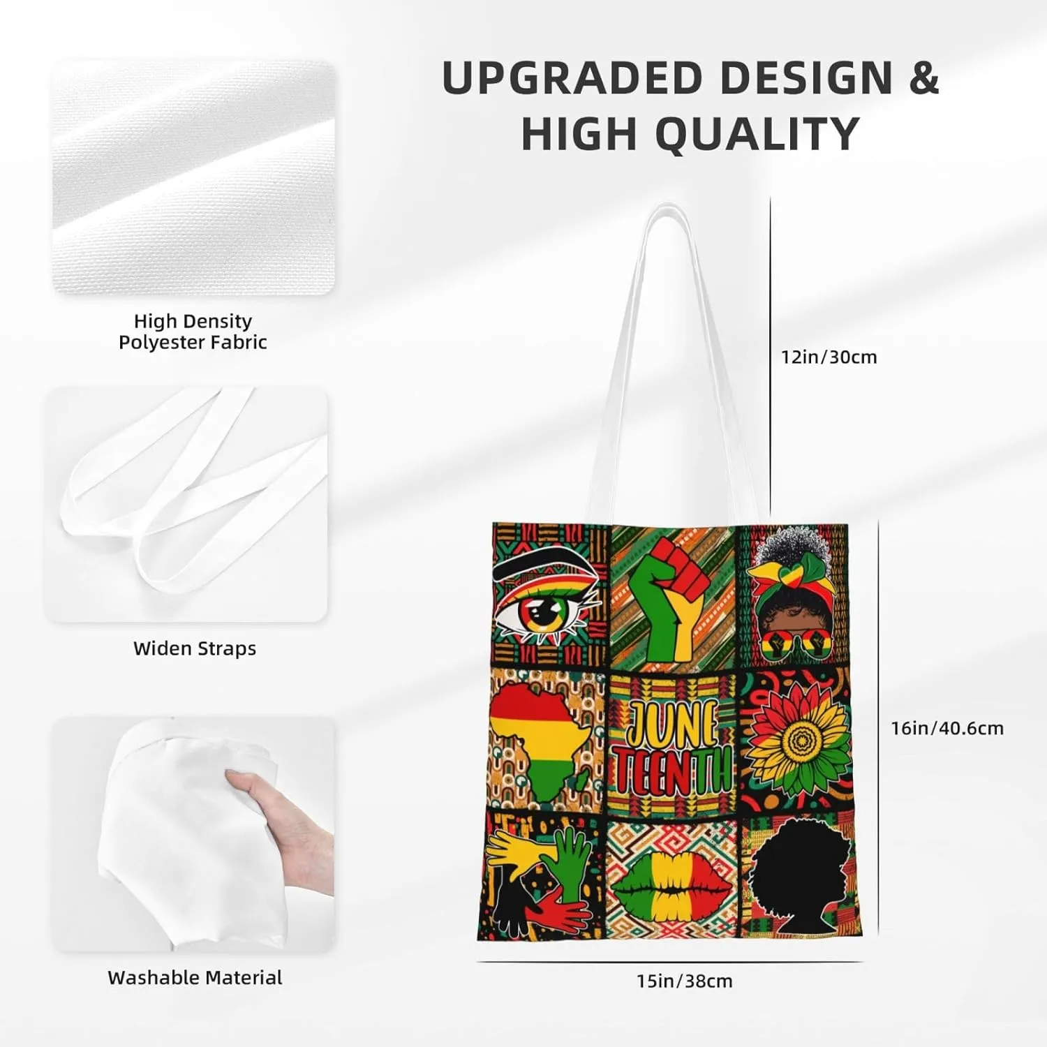 Juneteenth Black Month Lip Kiss Sunflower Tote Bag Reusable Shoulder Tote Bag For Women Lady Vacation, Shopping, Work