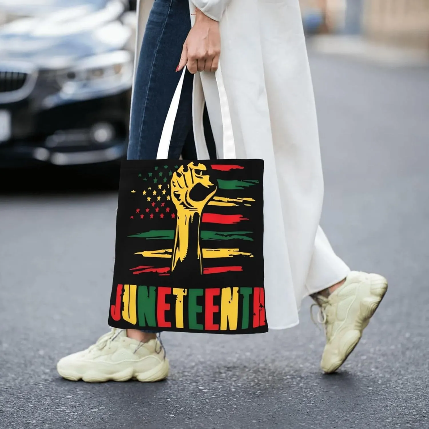Juneteenth Black Month Lip Kiss Sunflower Tote Bag Reusable Shoulder Tote Bag For Women Lady Vacation, Shopping, Work