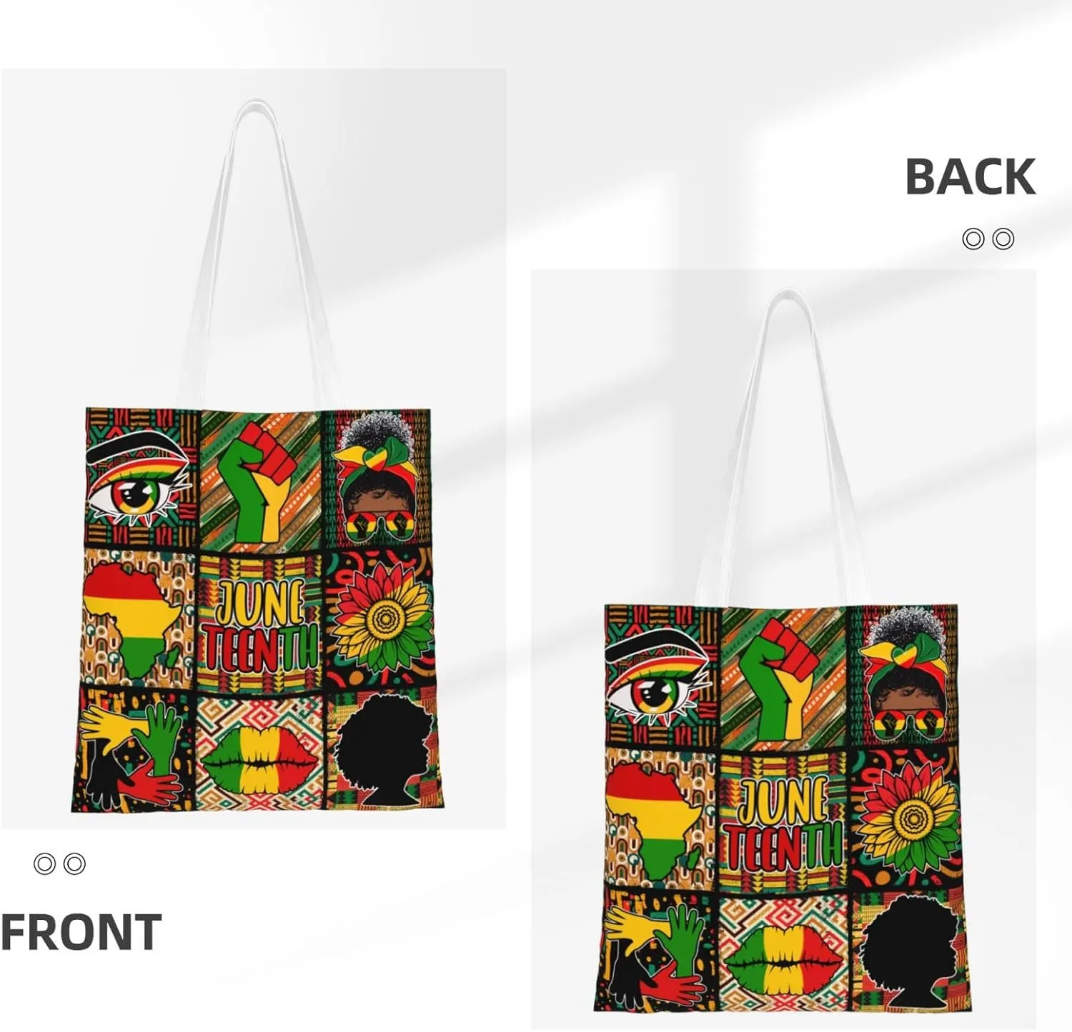 Juneteenth Black Month Lip Kiss Sunflower Tote Bag Reusable Shoulder Tote Bag For Women Lady Vacation, Shopping, Work