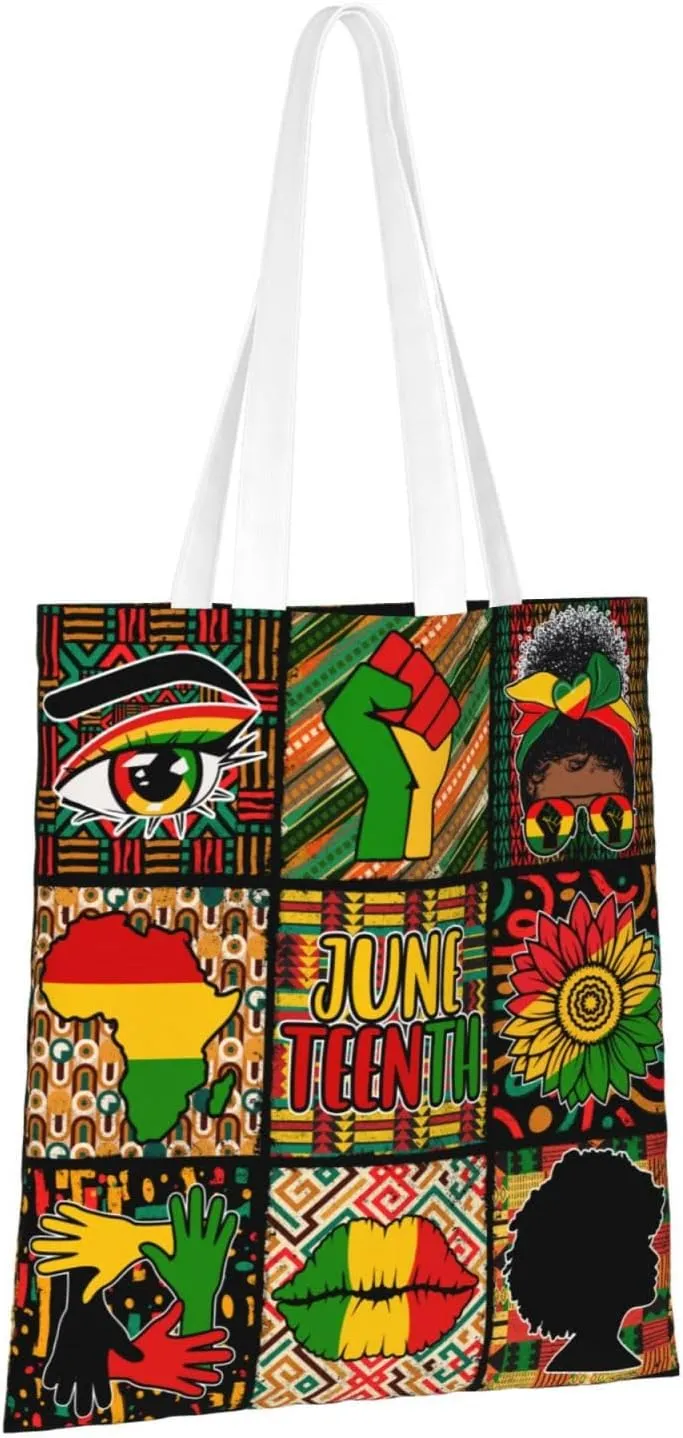 Juneteenth Black Month Lip Kiss Sunflower Tote Bag Reusable Shoulder Tote Bag For Women Lady Vacation, Shopping, Work