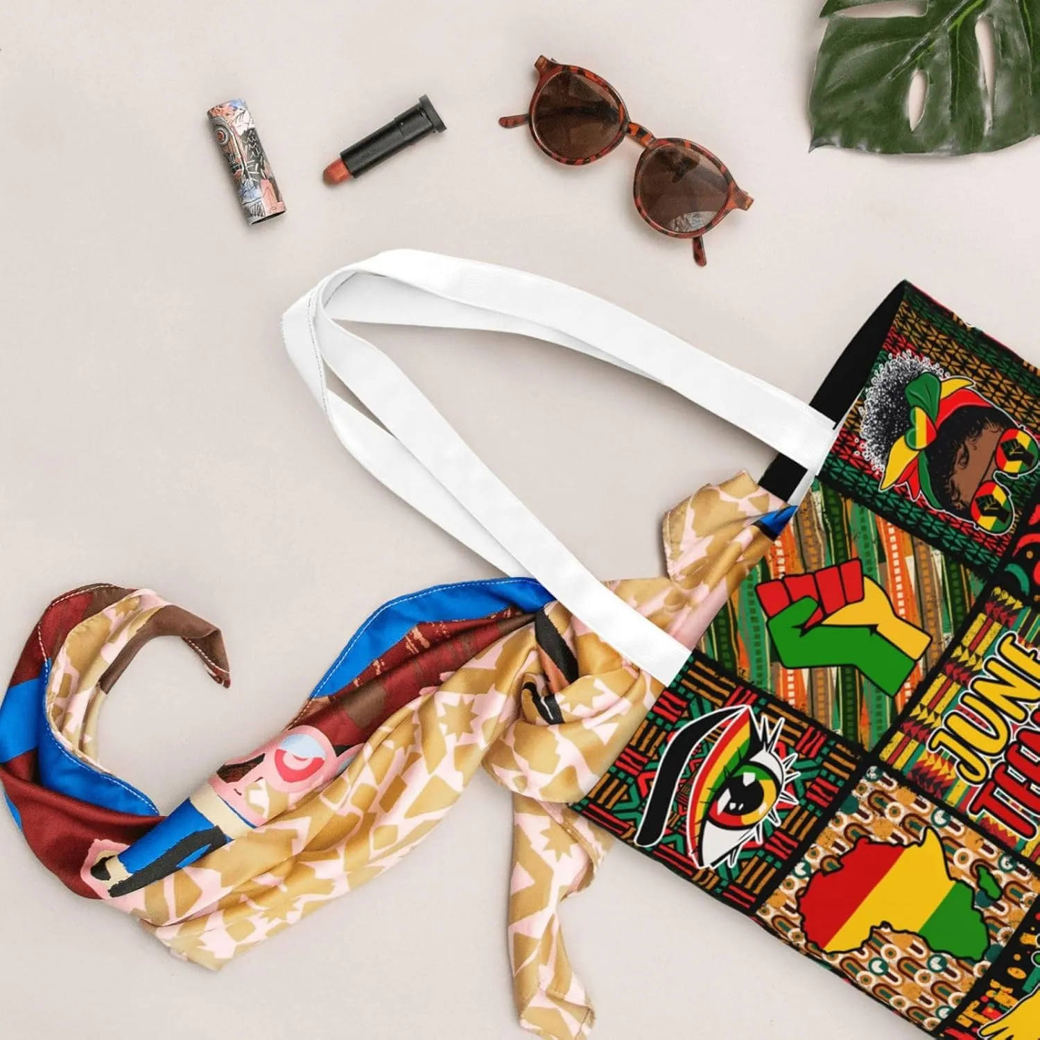 Juneteenth Black Month Lip Kiss Sunflower Tote Bag Reusable Shoulder Tote Bag For Women Lady Vacation, Shopping, Work