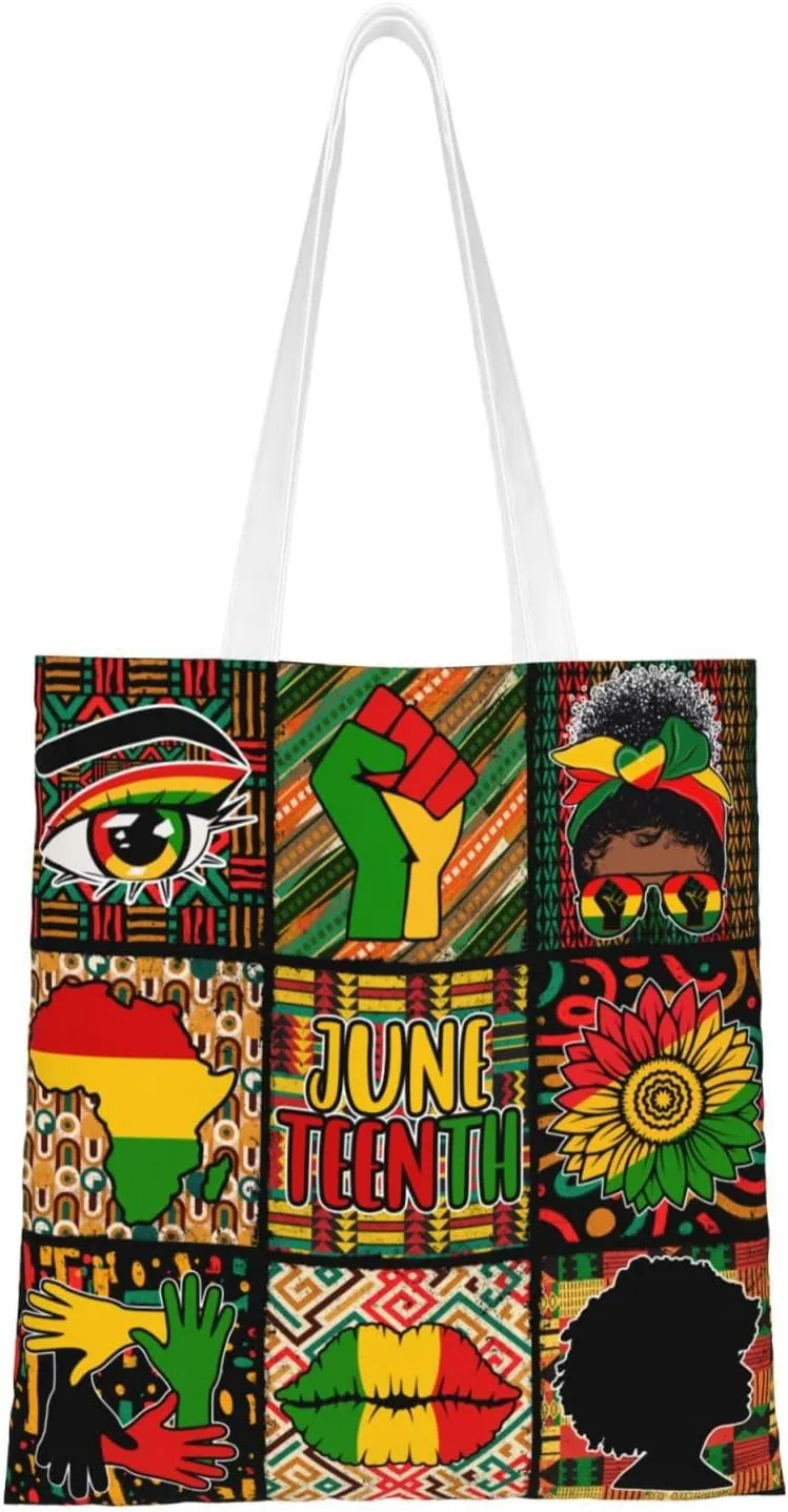 Juneteenth Black Month Lip Kiss Sunflower Tote Bag Reusable Shoulder Tote Bag For Women Lady Vacation, Shopping, Work