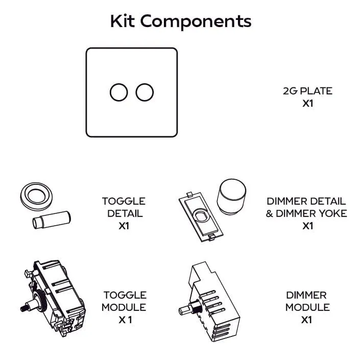 KEPLER 2G Knurled Mixed Light Switch 1 Toggle / 1 Dimmer - Brass