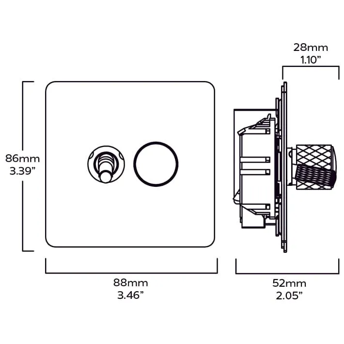 KEPLER 2G Knurled Mixed Light Switch 1 Toggle / 1 Dimmer - Brass