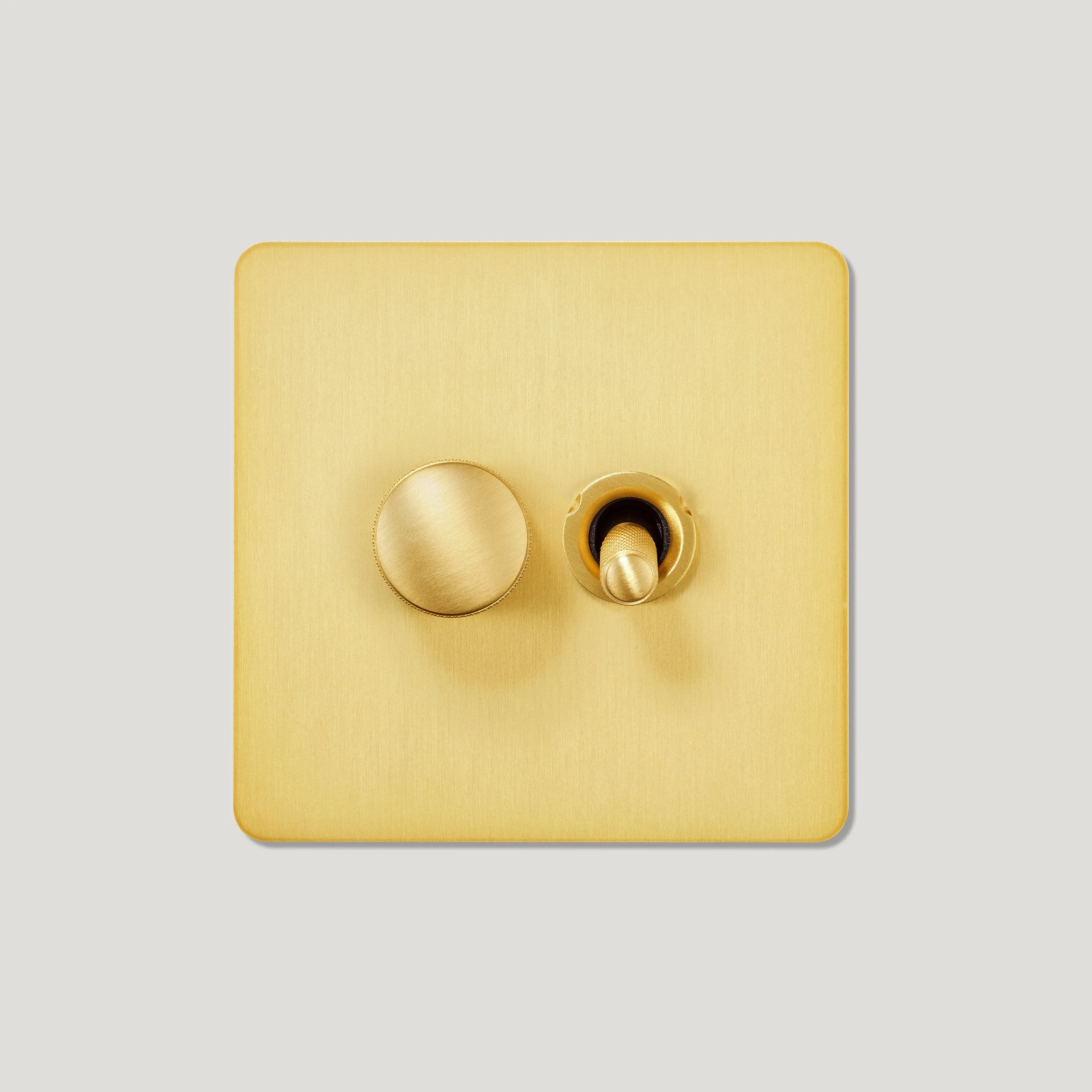 KEPLER 2G Knurled Mixed Light Switch 1 Toggle / 1 Dimmer - Brass