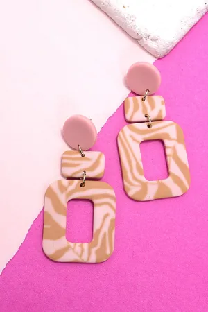 Kienna Abstract Geometric  Polymer Earrings- Pink