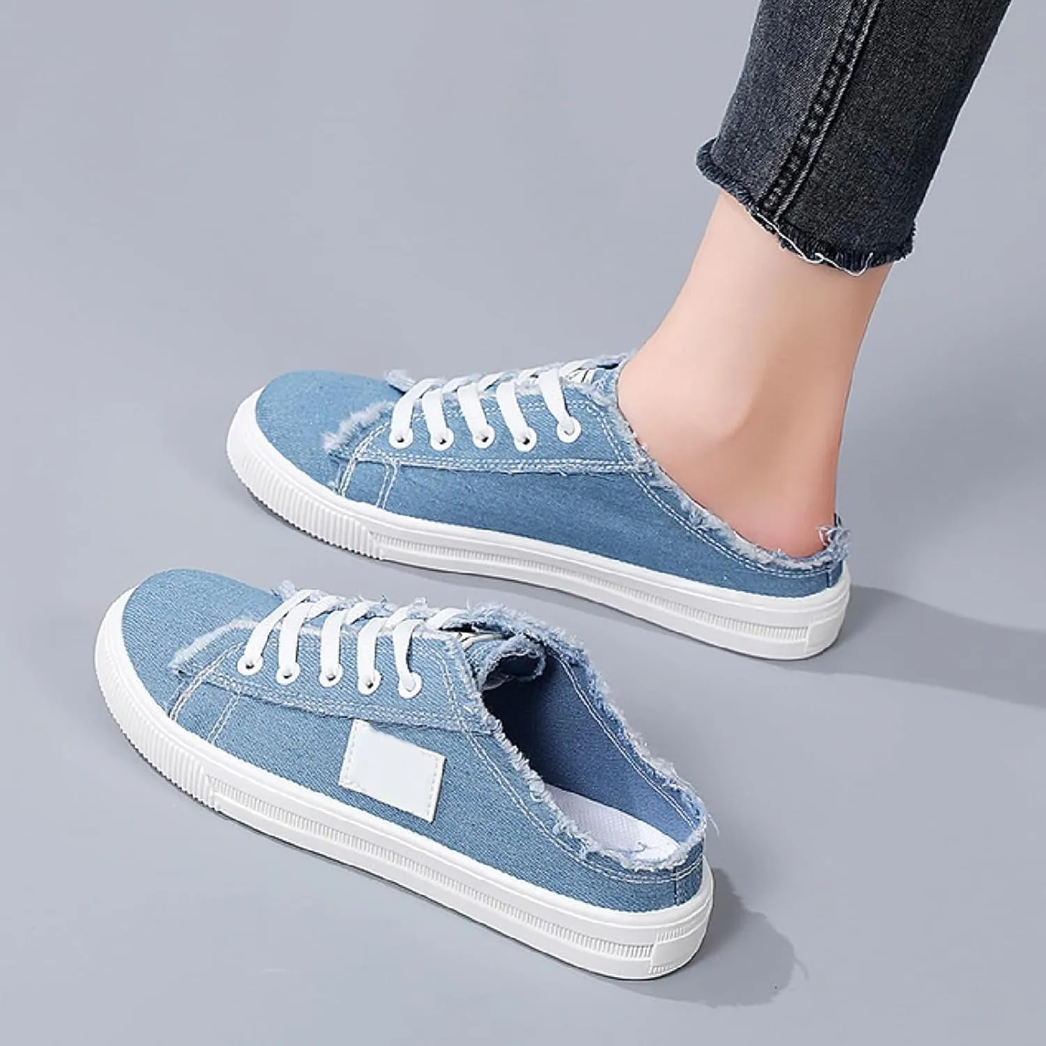 Kubbon Women's Canvas Shoes Slip-On Mule Backless Low Top Fashion Walking Shoes Comfortable Casual Tennis Shoe Casual Mules Non Slip Loafers