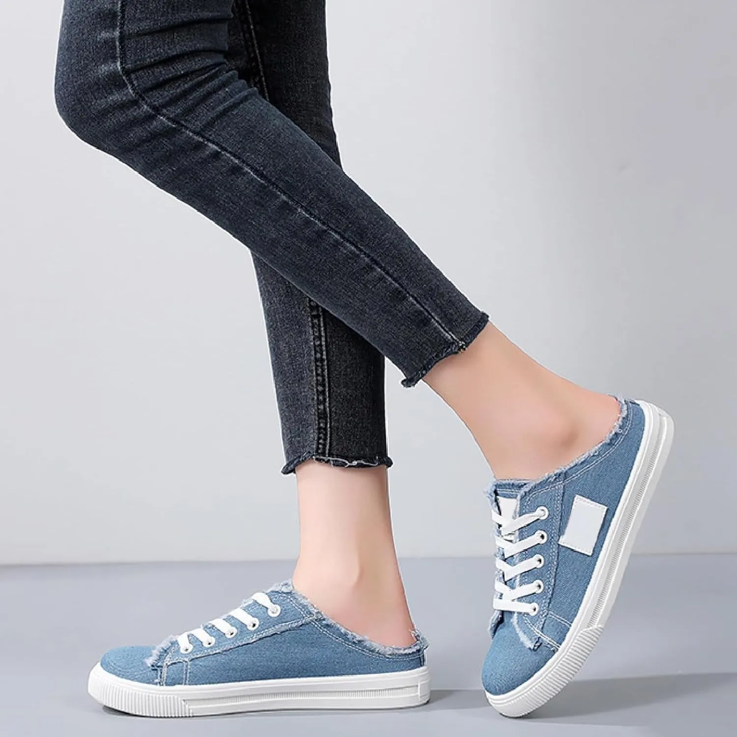 Kubbon Women's Canvas Shoes Slip-On Mule Backless Low Top Fashion Walking Shoes Comfortable Casual Tennis Shoe Casual Mules Non Slip Loafers