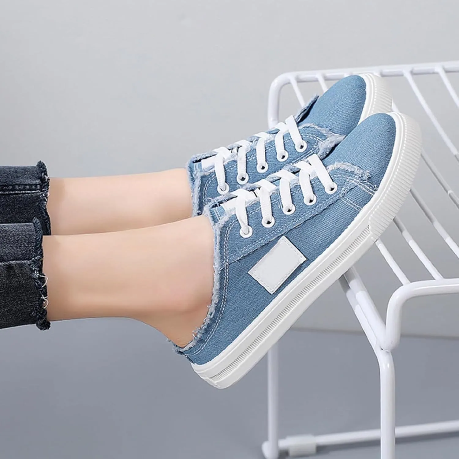Kubbon Women's Canvas Shoes Slip-On Mule Backless Low Top Fashion Walking Shoes Comfortable Casual Tennis Shoe Casual Mules Non Slip Loafers