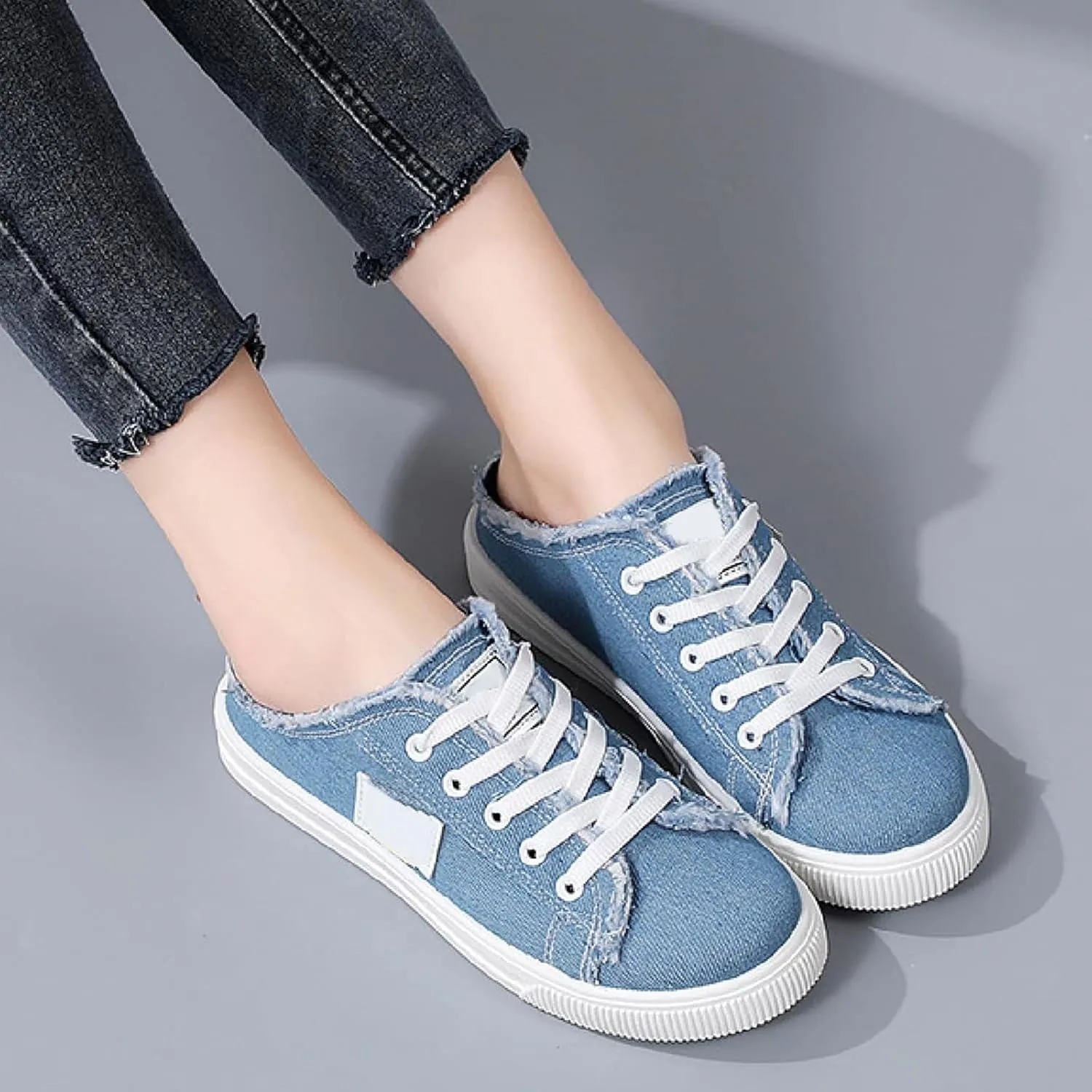 Kubbon Women's Canvas Shoes Slip-On Mule Backless Low Top Fashion Walking Shoes Comfortable Casual Tennis Shoe Casual Mules Non Slip Loafers