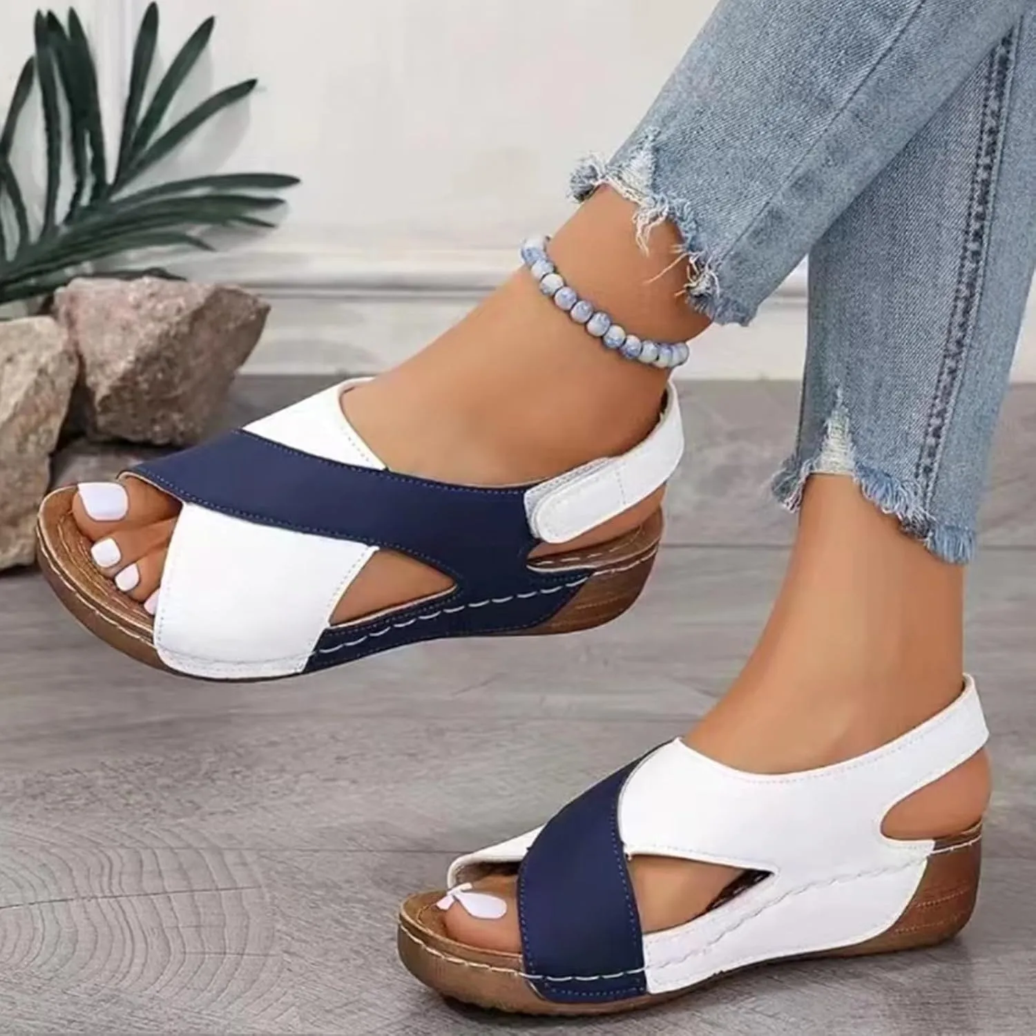 Kubbon Womens Orthopedic Sandals Strappy Wedge Heel Sandals Orthopedic Platform Sneakers Casual House Shoes with Arch Support Comfortable Beach Travel Sandles