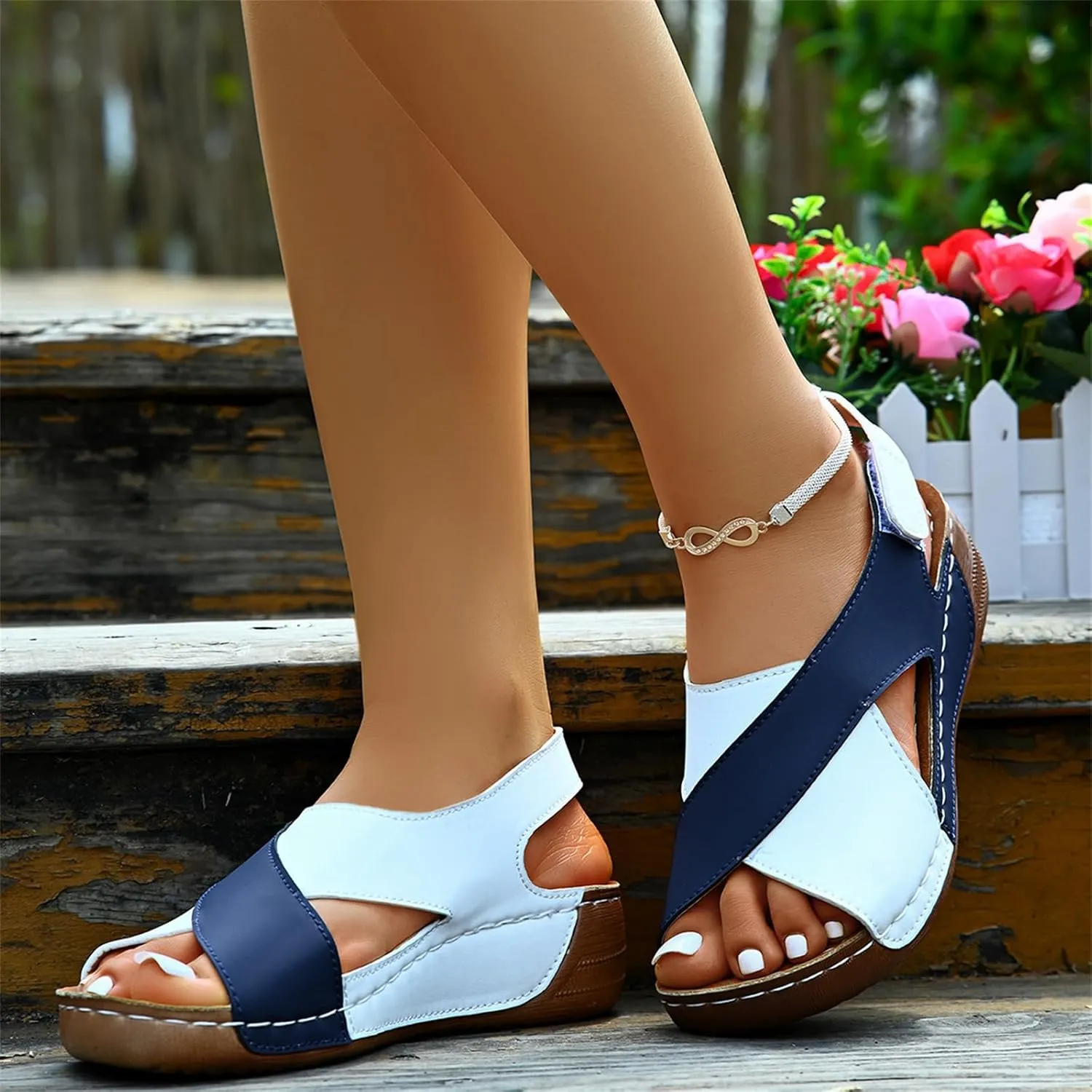 Kubbon Womens Orthopedic Sandals Strappy Wedge Heel Sandals Orthopedic Platform Sneakers Casual House Shoes with Arch Support Comfortable Beach Travel Sandles