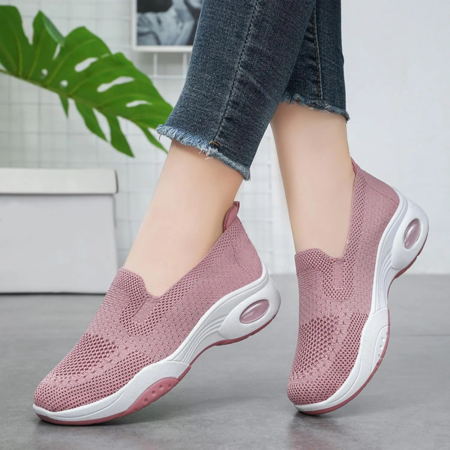 Kubbon Women's Orthopedic Sneakers Knit Lightweight Comfortable Breathable Nurse Shoes Slip-On Mesh Up Shoes Orthopedic Stretch Diabetic Casual Walking Wide Sneakers