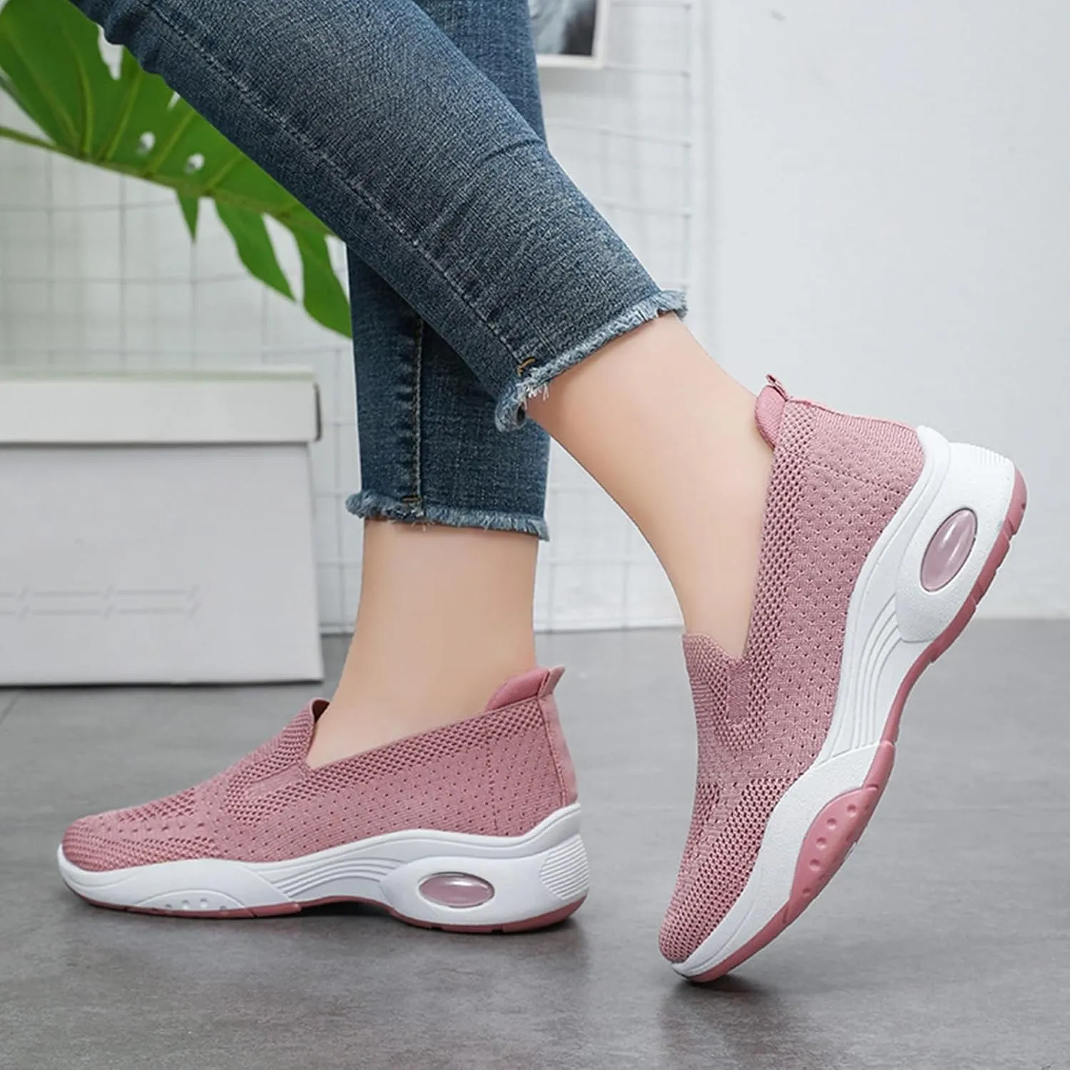 Kubbon Women's Orthopedic Sneakers Knit Lightweight Comfortable Breathable Nurse Shoes Slip-On Mesh Up Shoes Orthopedic Stretch Diabetic Casual Walking Wide Sneakers