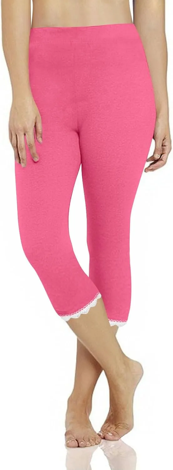 Lace Cropped Trousers Women Capri Leggings 3/4 Length Stretch Pants Summer High Waisted Sweatpants Cropped Trouser
