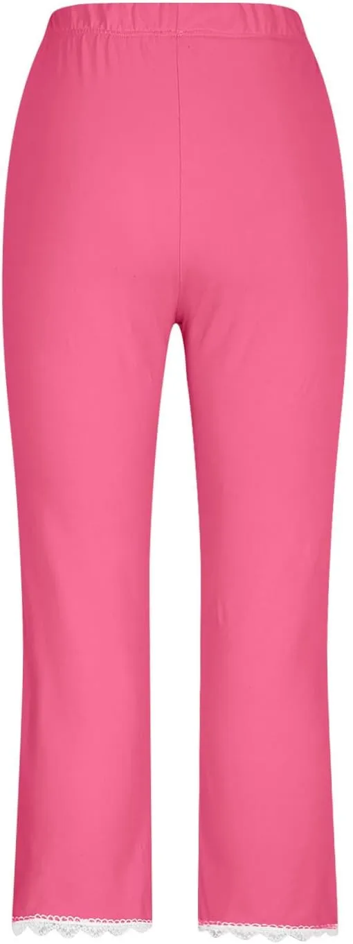 Lace Cropped Trousers Women Capri Leggings 3/4 Length Stretch Pants Summer High Waisted Sweatpants Cropped Trouser