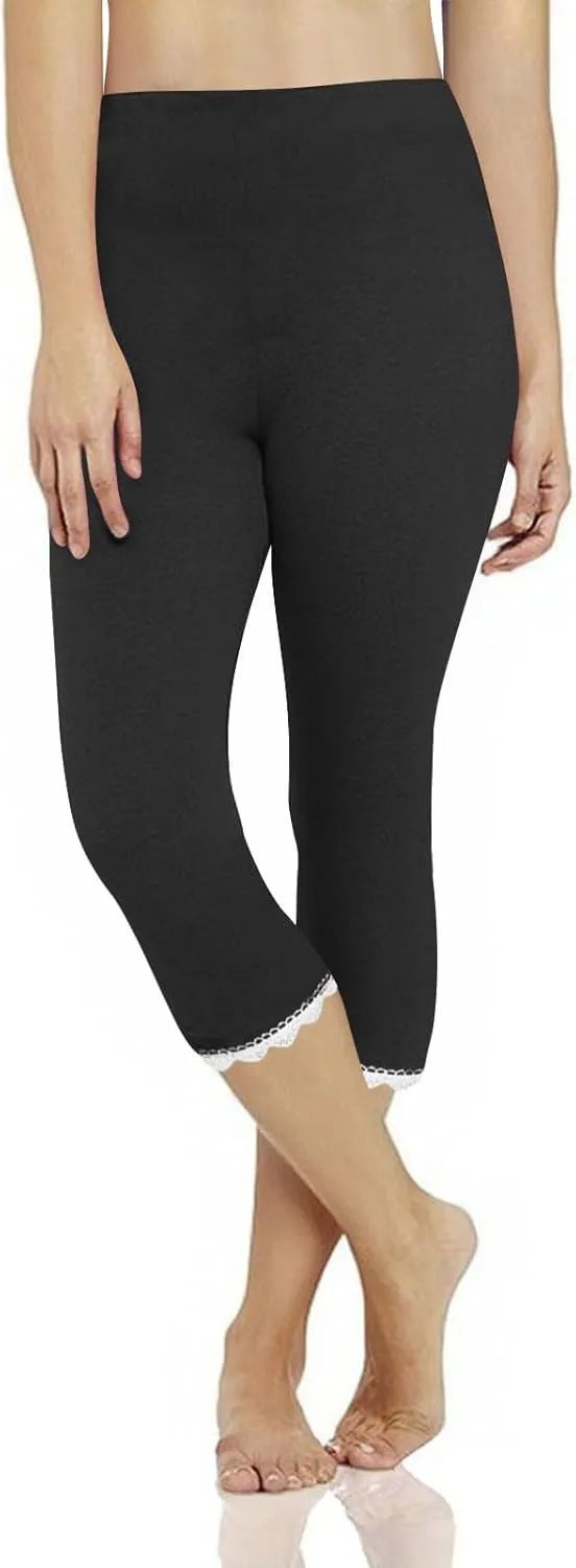 Lace Cropped Trousers Women Capri Leggings 3/4 Length Stretch Pants Summer High Waisted Sweatpants Cropped Trouser