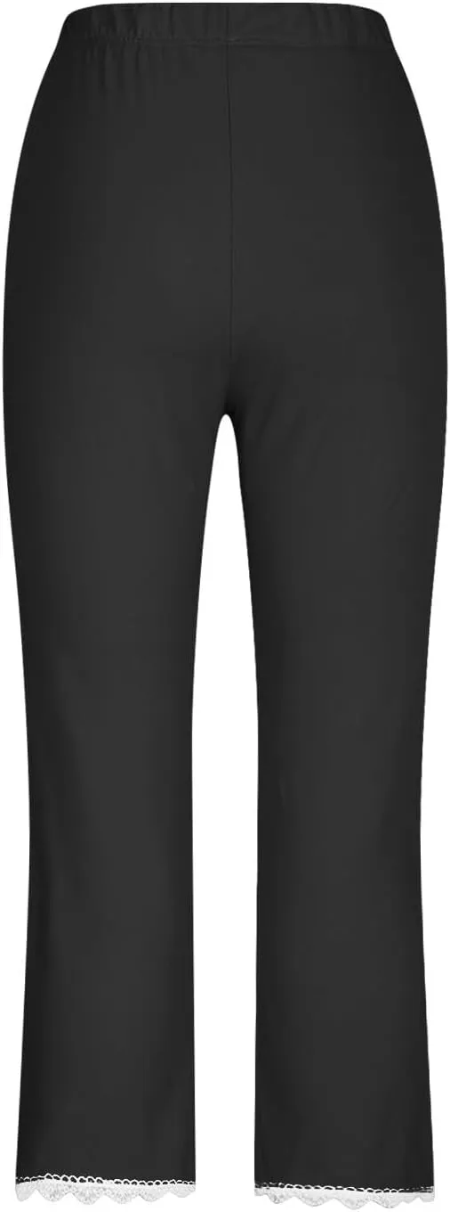 Lace Cropped Trousers Women Capri Leggings 3/4 Length Stretch Pants Summer High Waisted Sweatpants Cropped Trouser