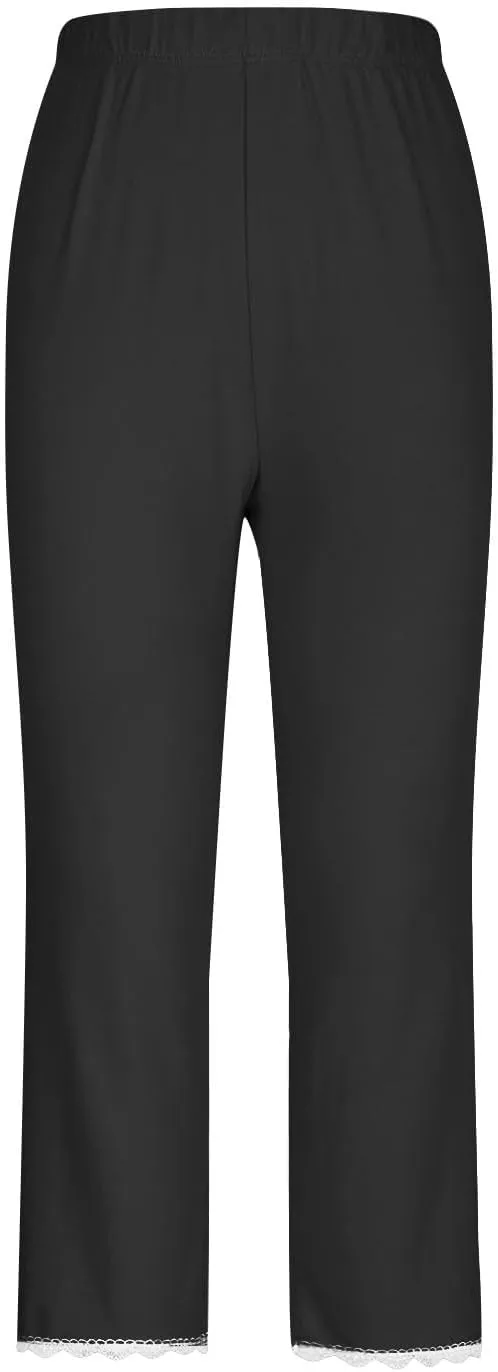 Lace Cropped Trousers Women Capri Leggings 3/4 Length Stretch Pants Summer High Waisted Sweatpants Cropped Trouser