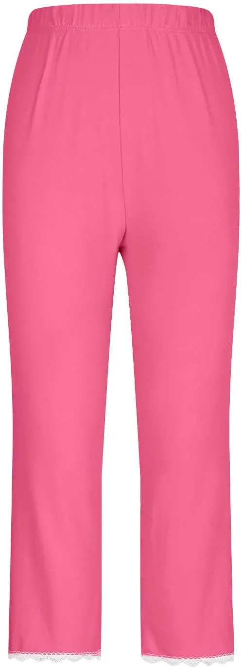 Lace Cropped Trousers Women Capri Leggings 3/4 Length Stretch Pants Summer High Waisted Sweatpants Cropped Trouser