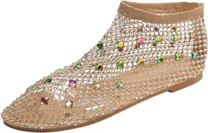 Ladies Breathable Hollow Mesh Breathable Rhinestone Decoration Flat Large Size Casual Womens Casual Shoes