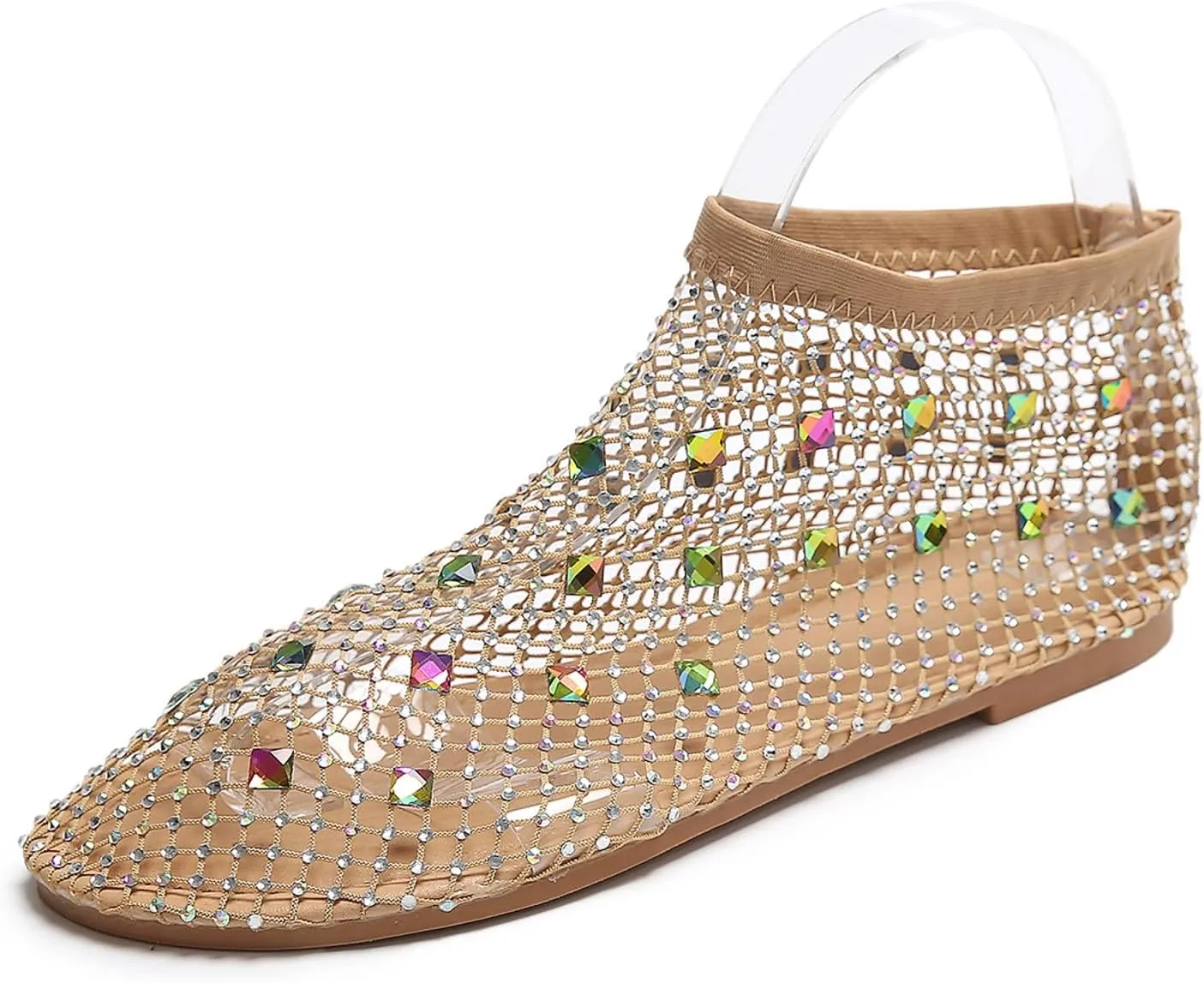 Ladies Breathable Hollow Mesh Breathable Rhinestone Decoration Flat Large Size Casual Womens Casual Shoes