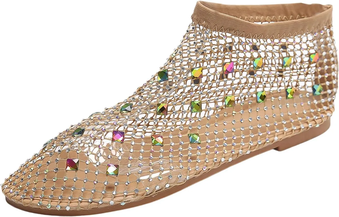 Ladies Breathable Hollow Mesh Breathable Rhinestone Decoration Flat Large Size Casual Womens Casual Shoes