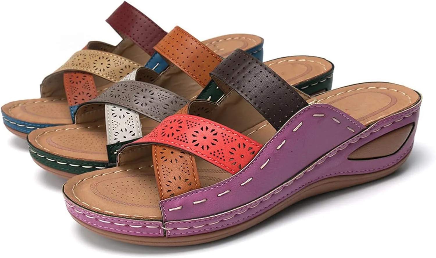 Ladmiple Fashion Sandals Women Dressy Summer Flat Orthotic Slides Comfortable Walking Orthopedic Flip Flops with Arch Support